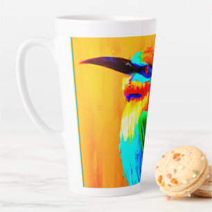 Tasse Latte Peinture d'oiseaux arc-en-ciel dynamique et joyeux