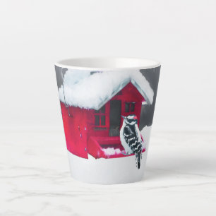 Tasse Latte Peinture Downy Woodpecker - Art original pour oise