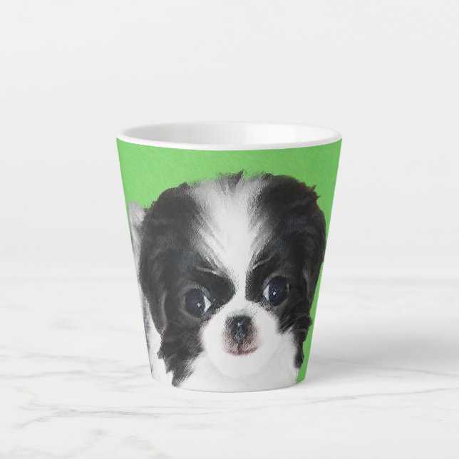 Tasse Latte Peinture japonaise de chiot - Art original de chie (Devant)