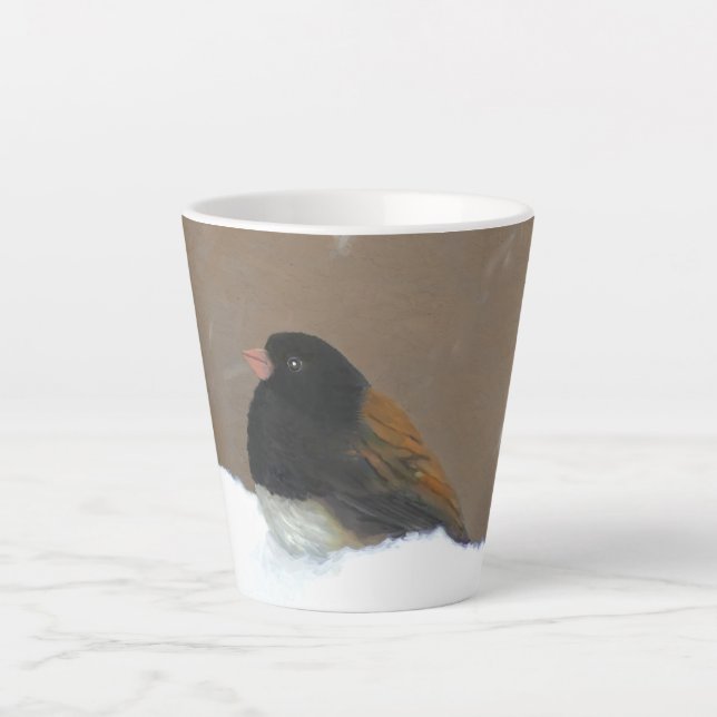 Tasse Latte Peinture Junco foncée - Art original pour oiseaux (Devant)