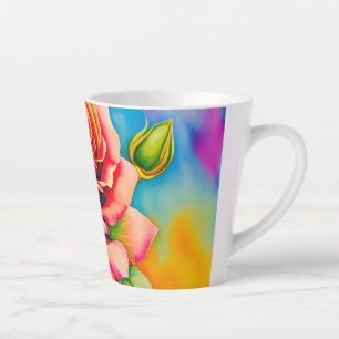 Tasse Latte Peinture numérique de fleur de rose colorée