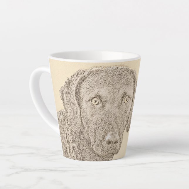 Tasse Latte Peinture originale de chien par Retriever de Chesa (Angle gauche)
