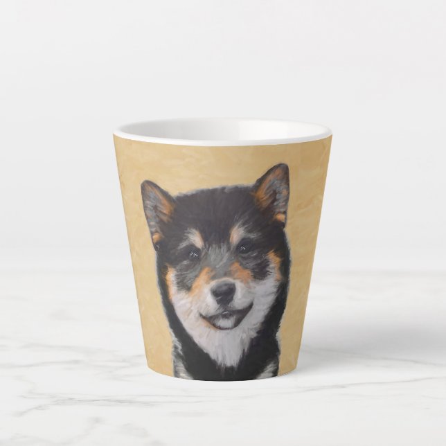 Tasse Latte Peinture Shiba Inu (Noir et Tan) - Art Chien (Devant)