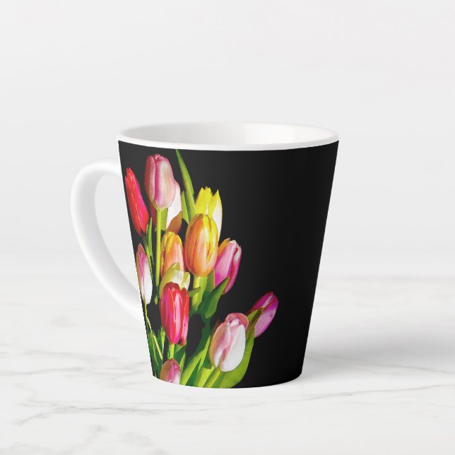 Tasse Latte Peinture tulipe - Art floral original (Angle gauche)