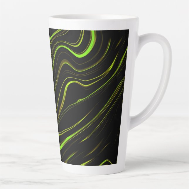 Tasse Latte Pelouse dorée, vert ondulé longues traces sur fond (Droite)