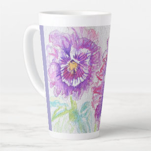 Tasse Latte Pensée Pensées Fleur Aquarelle Florale Art Pourpre