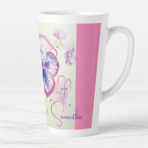 Tasse Latte Pensée Pensées Fleur Aquarelle Violet Floral Rose