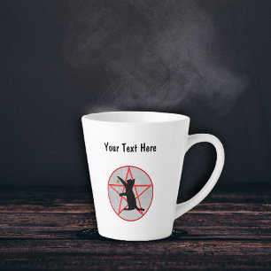 Tasse Latte Pentagramme rouge sur Gris en Cercle Black Cat Sta