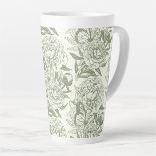 Tasse Latte Peoné et papillons bloc impression, sauge vert et