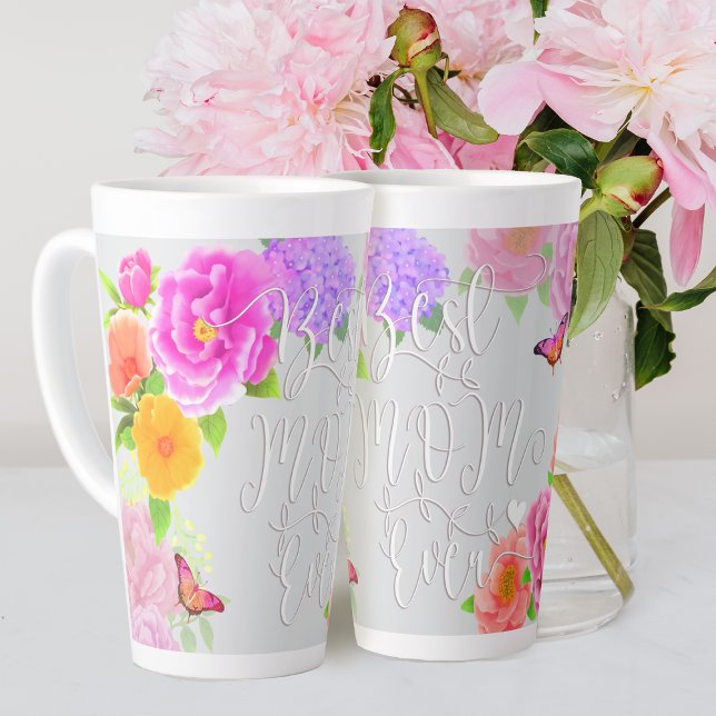 Tasse Latte Peonies romantiques Garden Grey Meilleure maman (Romantic Peonies Best Mom Ever Latte Grey Mug.)