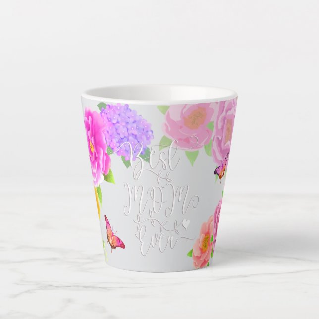 Tasse Latte Peonies romantiques Jardin Meilleure maman Grey (Devant)