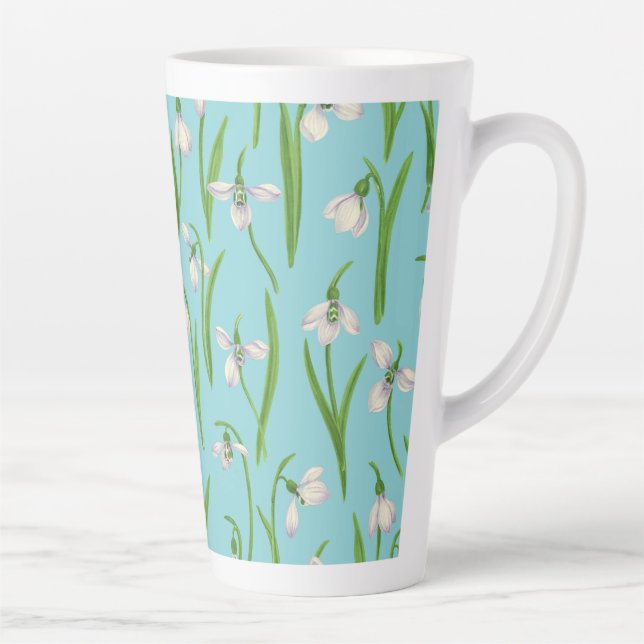 Tasse Latte Perce-neige sur fond bleu piscine (Droite)