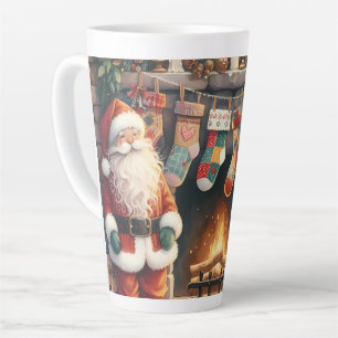 Tasse Latte Père Noël au coin de la cheminée Chaussettes de No