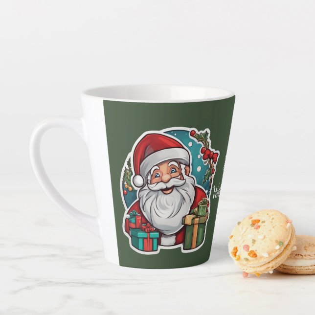 Tasse Latte Père Noël avec des cadeaux. (En situation)
