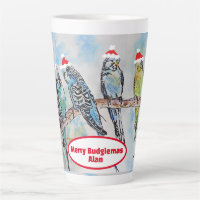 Père Noël Budgie Noël aquarelle peinture oiseau