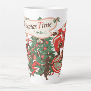 Tasse Latte Père Noël de Noël vintage et enfants dansants