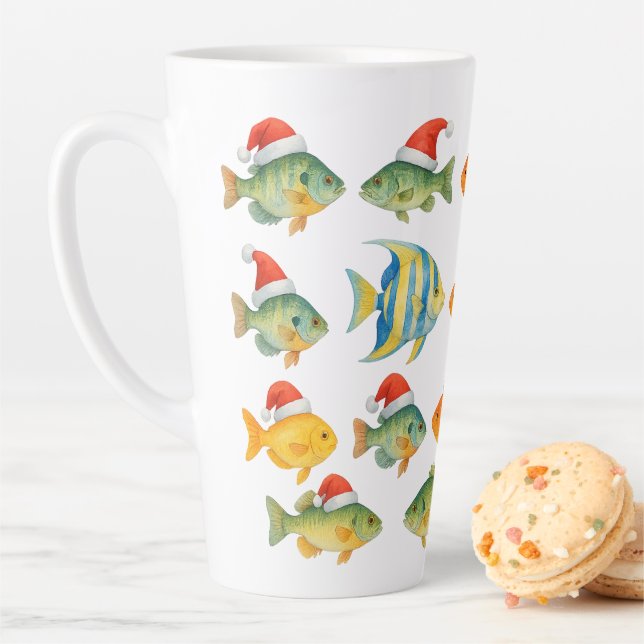 Tasse Latte Père Noël de poissons pour les amoureux de la pêch (En situation)