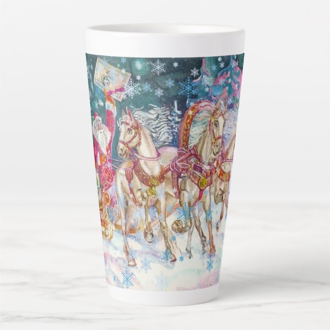 Tasse Latte Père Noël Magique Cheval Sleigh Neige Nuit de Noël (Devant)