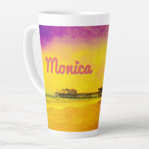 Tasse Latte Père Noël Monica Jaune et violette Votre nom