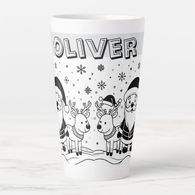Tasse Latte Père Noël noir et blanc avec rennes (Devant)