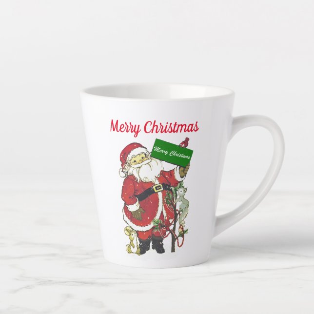 Tasse Latte Père Noël Petits sapins de Noël Animaux Oiseaux (Droite)