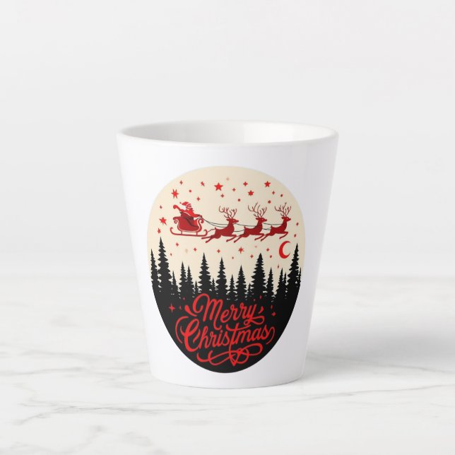 Tasse Latte Père Noël Sleigh Joyeux Noël Forêt Scène Art (Devant)