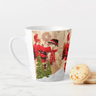 Tasse Latte Père Noël vintage et bonhomme de neige Noël Latte