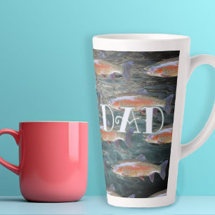 Tasse Latte Père Pêcheur Motif Truite Arc-en-Ciel