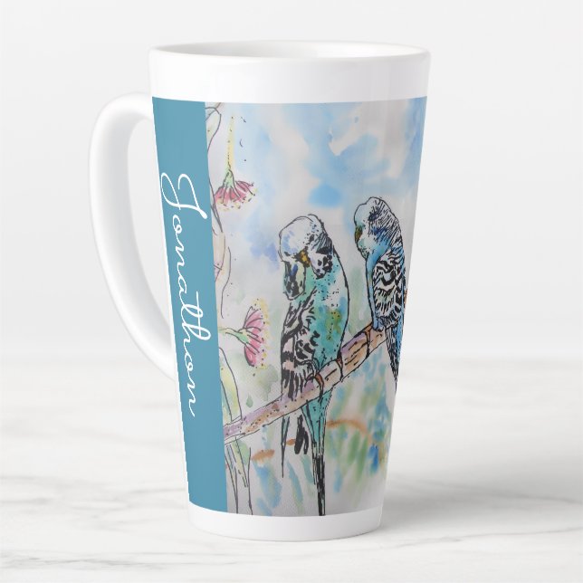 Tasse Latte Perroquets Budgies Mâles Nom (Angle gauche)