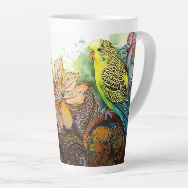 Tasse Latte Perruque jaune avec marguerite et fleurs (Angle droit)