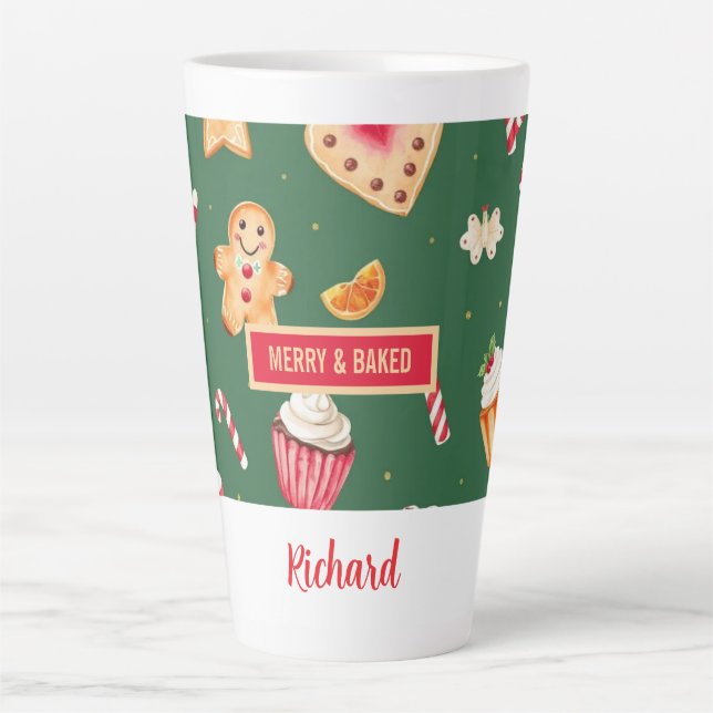Tasse Latte Personalized Christmas Baking Pattern (Devant)