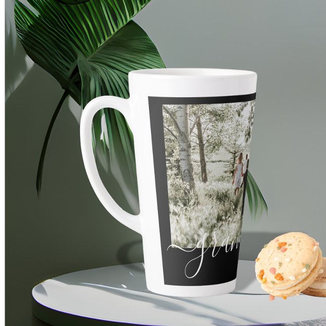 Tasse Latte Personalized Photo and Text Photo Collage Family (Créateur téléchargé)