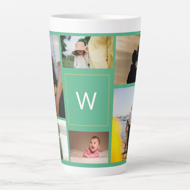 Tasse Latte Personalized Photo Collage with Monogram (Devant)