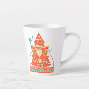 Tasse Latte Personnage amusant de sapin de Noël rétro Santa