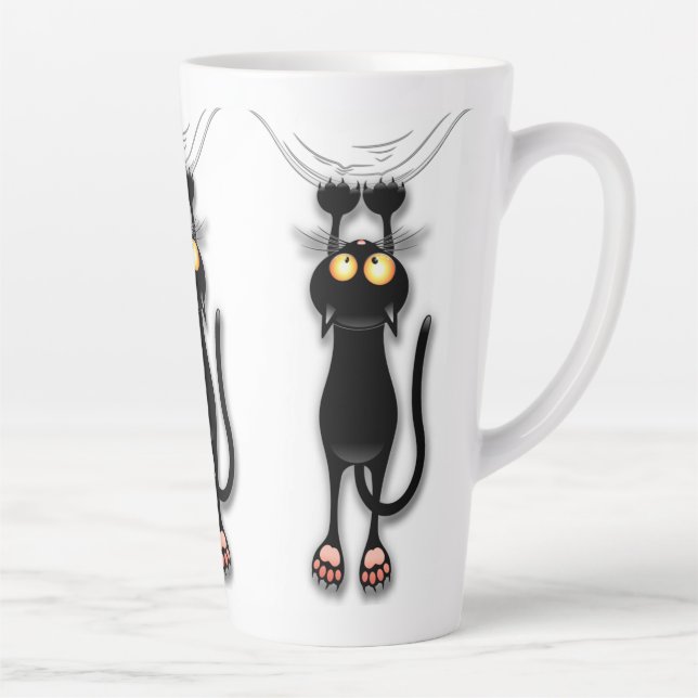 Tasse Latte Personnage de chat drôle qui gratte le tissu (Droite)
