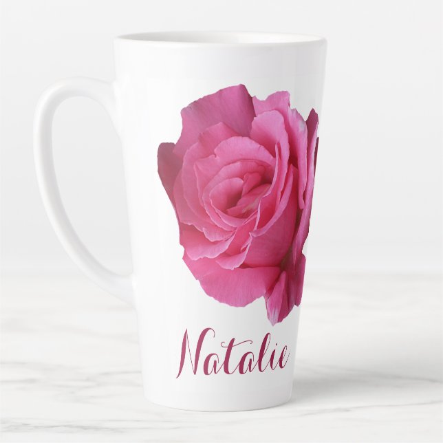 Tasse Latte Personnalisable Natalie nom rose fleurs boho (Gauche)