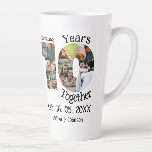 Tasse Latte Personnalisé 10e anniversaire mariage 11 photo col (Droite)