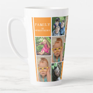 Tasse Latte Personnalisé 12 Photo Collage Orange Family Monog