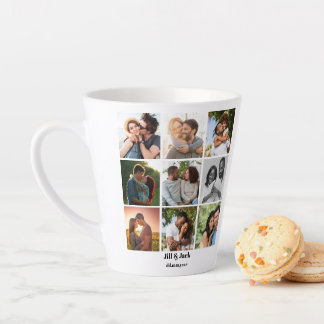 Tasse Latte Personnalisé 9 Photo Collage Modèle pour couples