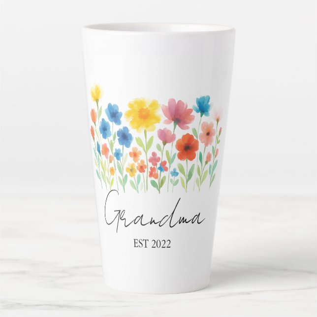 Tasse Latte Personnalisé. Année - Grand Fleur sauvage - (Devant)