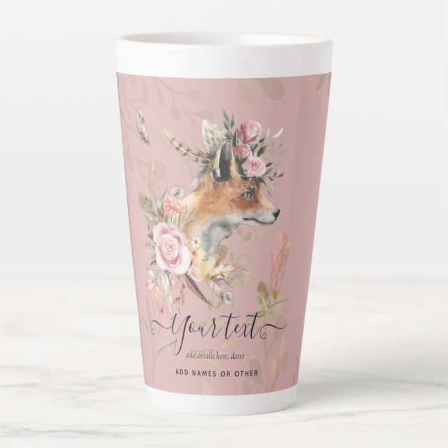 Tasse Latte Personnalisé Boho Fox Feathers Cadeau commémoratif (Devant)