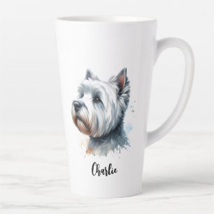 Tasse Latte Personnalisé Cute Westie Chien Visage Aquarelle Ar