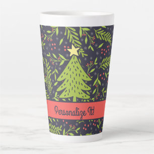 Tasse Latte PERSONNALISÉ Mignons Evergreens de Vacances