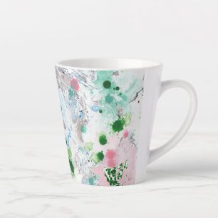 Tasse Latte Personnalisé Moderne Abstrait Rose Bleu Vert Blanc