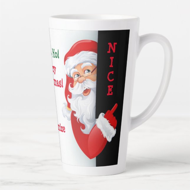 Tasse Latte Personnalisé Naughty & Nice Père Noël (Droite)