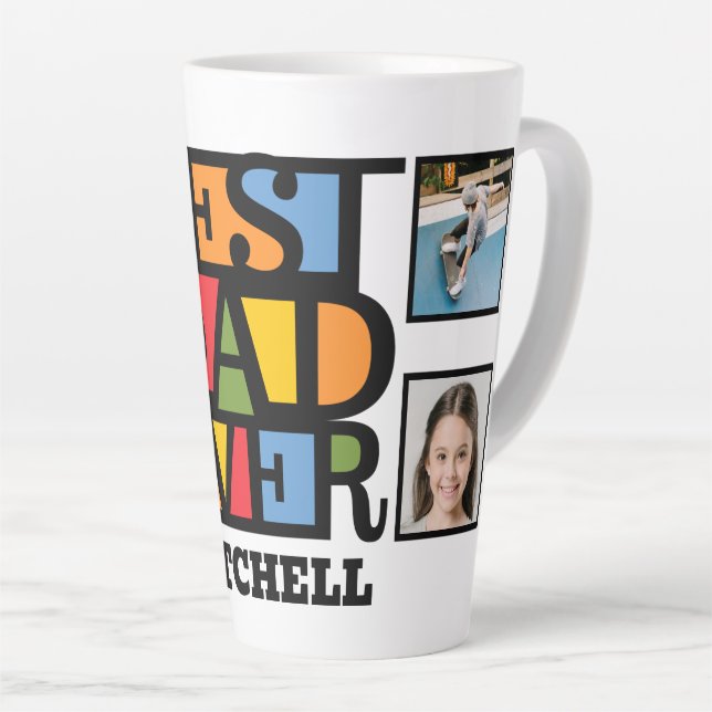 Tasse Latte Personnalisé Nom & 4 Photos MEILLEUR PAPA JAMAIS (Angle droit)
