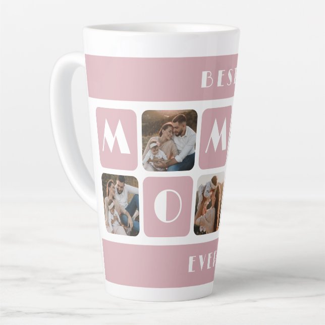Tasse Latte Personnalisé Rose Meilleure maman Jamais Photo Lat (Angle gauche)