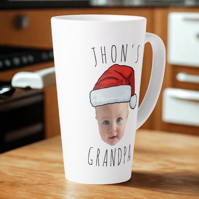 Tasse Latte Personnalisé Visage bébé Père Noël Chapeau Photo d (Créateur téléchargé)