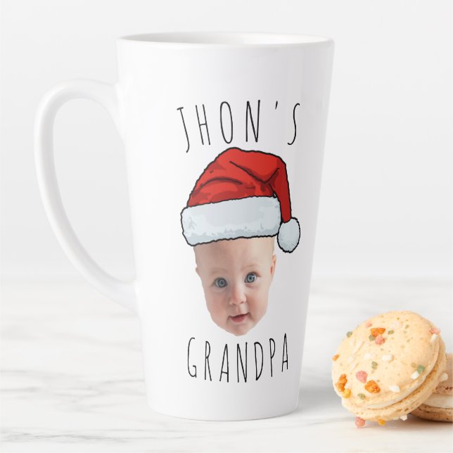 Tasse Latte Personnalisé Visage bébé Père Noël Chapeau Photo d (En situation)