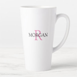 Tasse Latte Personnaliser le monogramme et le nom, rose et noi